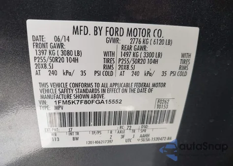 2015 Ford Explorer Limited from USA, damaged, VIN 1FM5K7F80FGA15552